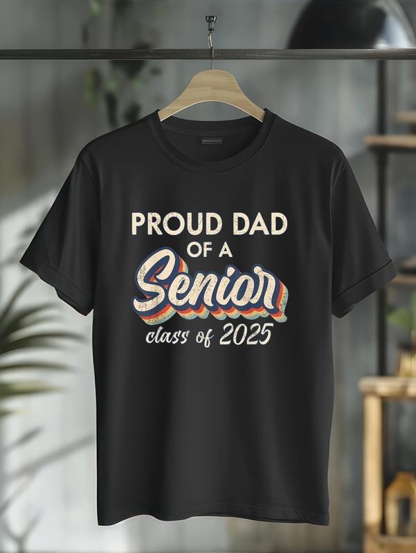 cotton Retro Proud Dad of a Senior Class Of 2025 Senior Dad 2025 T-Shirt casual Fashion graphic tees women Hoodie, Sweatshirt