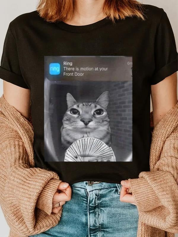 cotton Ring Cat with Motion Meme T-Shirt casual Fashion graphic tees for women Hoodie, Sweatshirt | UrbanDripWear.com