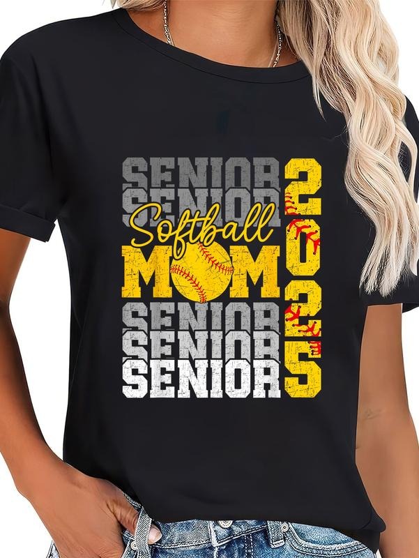 cotton Senior Mom 2025 Softball Class Of 2025 Funny Graduation 2025 T-Shirt casual Fashion graphic tees women Hoodie,...