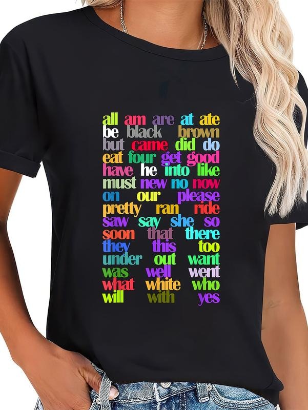cotton Sight Words kindergarten Colorful Educational T-Shirt casual Fashion graphic tees Hoodie, Sweatshirt