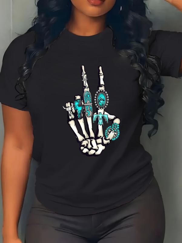 cotton Skeleton with Turquoise Hand Western Skeleton Rings Lover T-Shirt casual Fashion graphic tees for women Hoodie,...