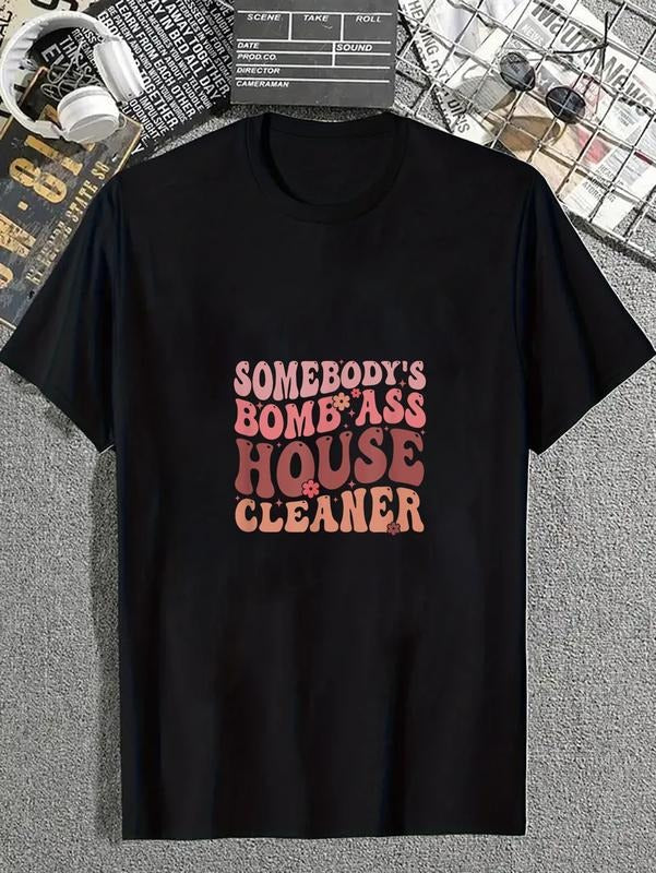 cotton Somebody's Bomb Ass House Cleaner Groovy Funny Housekeeper T-Shirt casual Fashion graphic tees for women Hoodie,...