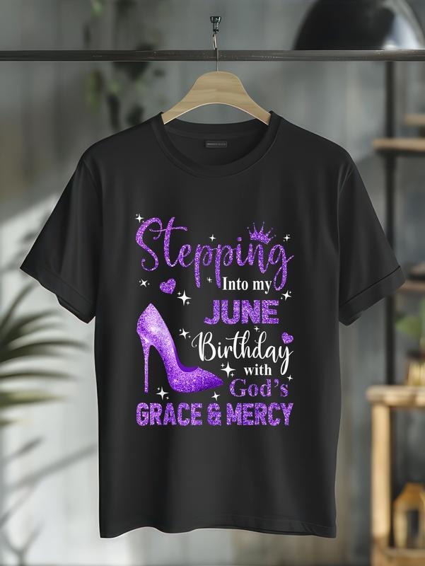 cotton Stepping Into My June Birthday With God's Grace & Mercy T-Shirt casual Fashion graphic tees women Hoodie, Sweatshirt