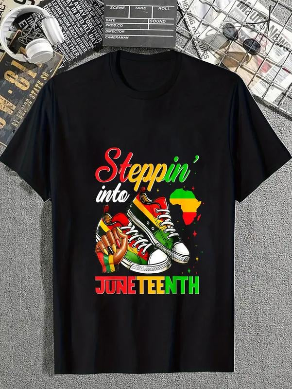 cotton Stepping into juneteenth Afro Woman Black Girls Sneakers men T-Shirt casual Fashion graphic tees for women Hoodie,...