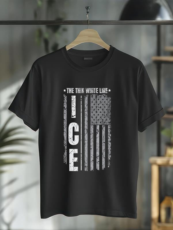 cotton Support ICE Immigration Officers American Flag Border Patrol T-Shirt casual Fashion graphic tees for women Hoodie,...