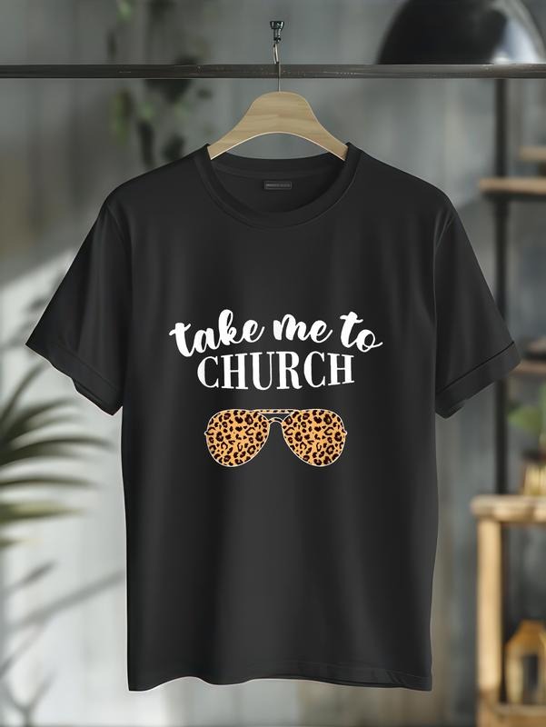 cotton Take Me To The Church Leopard Sunglasses Christian Religious T-Shirt casual Fashion graphic tees for women Hoodie,...