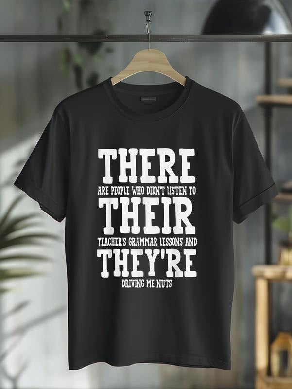 cotton There Their They're Funny Teaching Grammar English Humor Tee T-Shirt casual Fashion graphic tees for women Hoodie,...