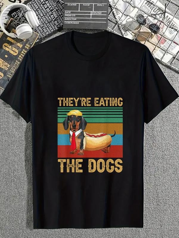 cotton They're Eating The Dogs Dachshund Weiner Dog Gift Unisex Adults Small Black Cartoon Humor Retro Casual T-Shirt...
