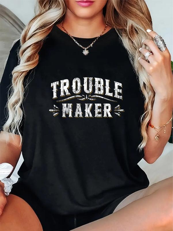 cotton Trouble Maker T Shirt Funny Vintage Slogan Tee Mischievous T-Shirt casual Fashion graphic tees women Hoodie,...