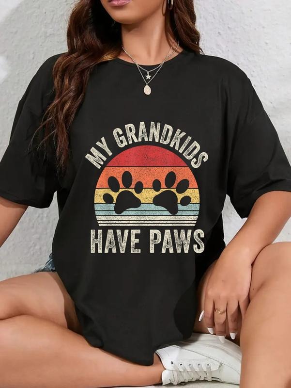 cotton Vintage Retro My Grandkids Have Paws Dog Grandma T-Shirt casual Fashion graphic tees women Hoodie, Sweatshirt