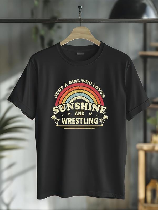 cotton Wrestling Shirt. A Girl Who Loves Sunshine And Wrestling T-Shirt casual Fashion graphic tees women Hoodie, Sweatshirt
