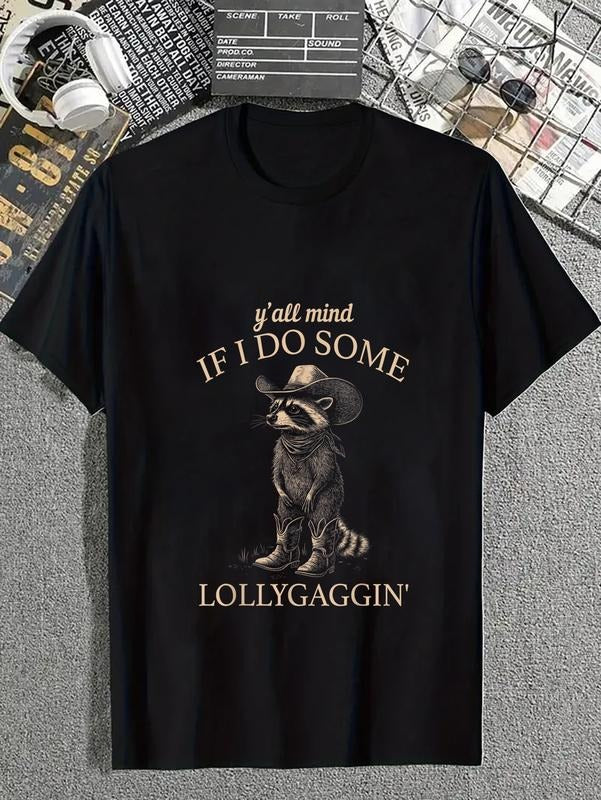 cotton Y'all Mind If I Do Some Lollygaggin' Funny Cowboy Raccoon T-Shirt casual Fashion graphic tees for women Hoodie,...