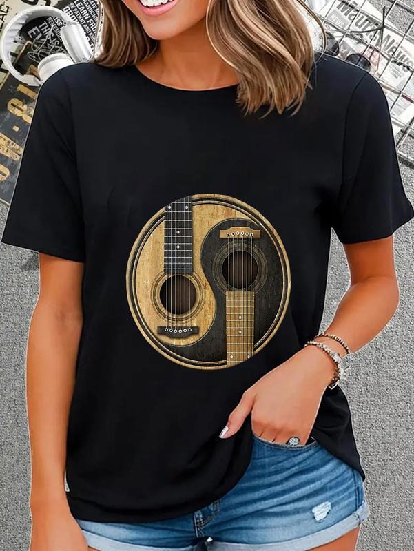 cotton Ying Yang Guitar T-Shirt Guitar Player TShirt T-Shirt casual Fashion graphic tees for women Hoodie, Sweatshirt