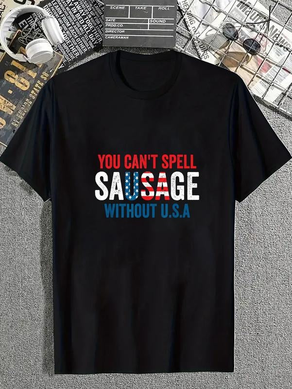cotton You Can't Spell Sausage Without USA T-Shirt casual Fashion graphic tees for women Hoodie, Sweatshirt