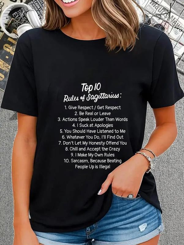 cotton Zodiac Sign Funny Top 10 Rules Of Sagittarius T-Shirt casual Fashion graphic tees for women Hoodie, Sweatshirt
