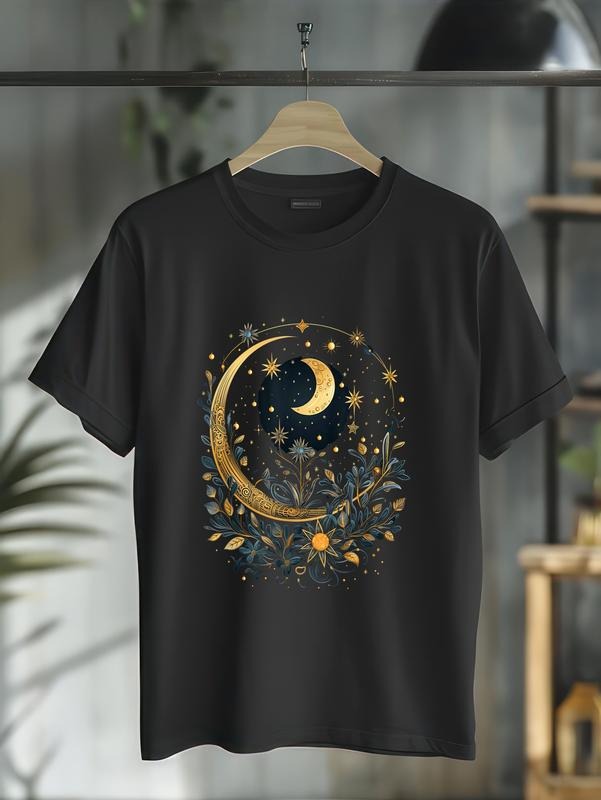 cotton mystic sun and moon woman mystical flowers aesthetic T-Shirt casual Fashion graphic tees for women Hoodie, Sweatshirt