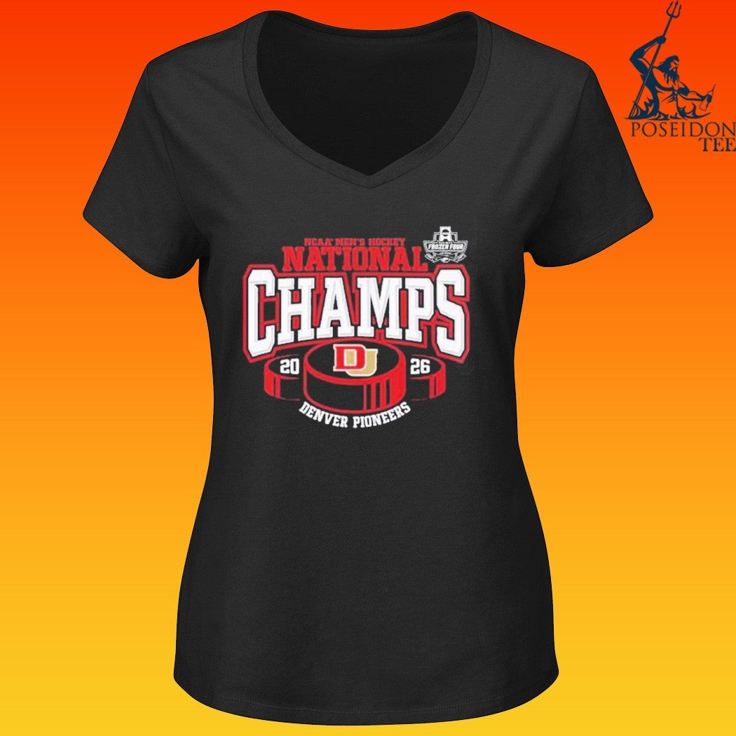 Denver Pioneers 2026 NCAA Frozen Four Men’s Ice Hockey National Champions Hockey Puck T-shirt