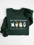 "don't Ghost Your Feelings" Halloween Ghost Crewneck - Women's Oversized Mental Health Humor Graphic Long Sleeves Sweatshirt, Retro Fall Casual Wear