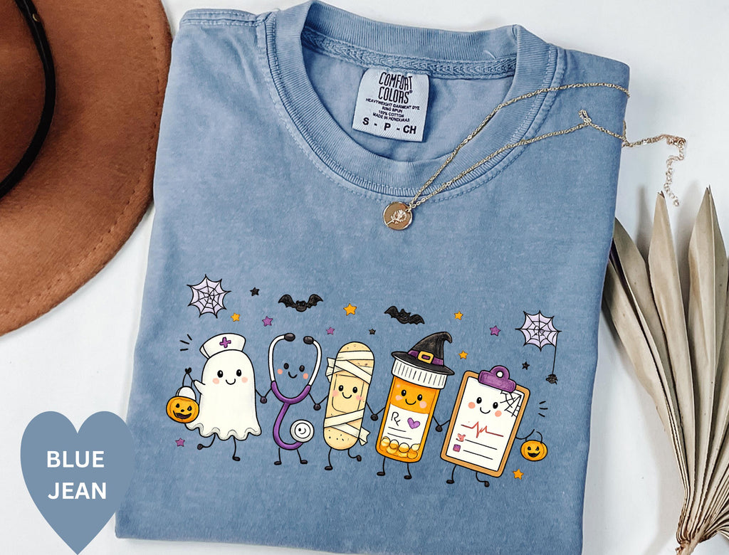 Comfort Colors Halloween Nurse Halloween Nursing Doodle Spooky Nurse Life Healthcare Tee Nurse (4)