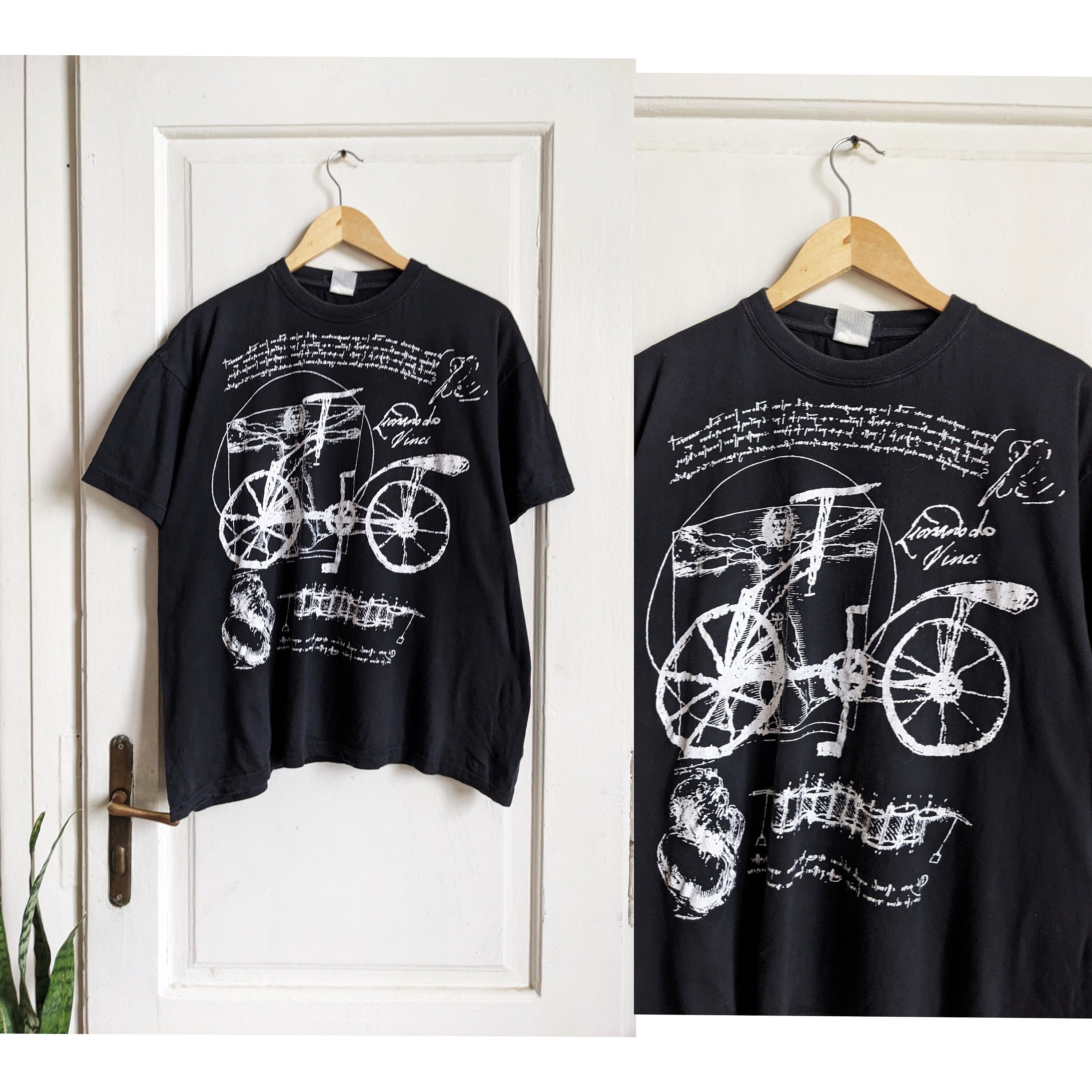 Vintage Leonardo Da Vinci Bicycle Art Sketch Tee Black Xl (2)