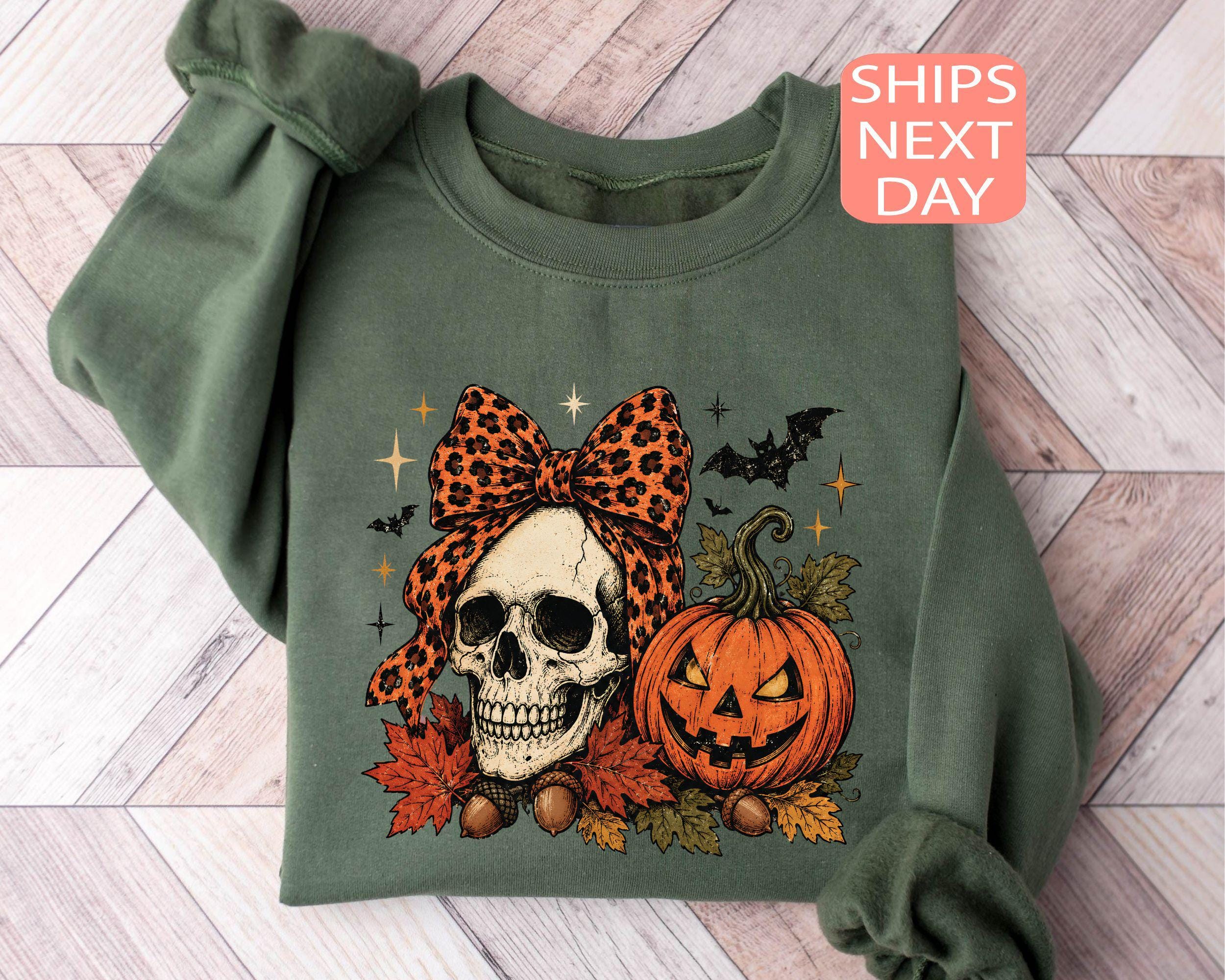 Halloween Skeleton Spooky Pumpkin Sweater Halloween Skull Trick Treat Hoody (1)