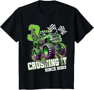 Monster Truck 3rd Birthday Boy Crushing Since 2023 Unisex T-shirt, Sweatshirt, Hoodie (1)