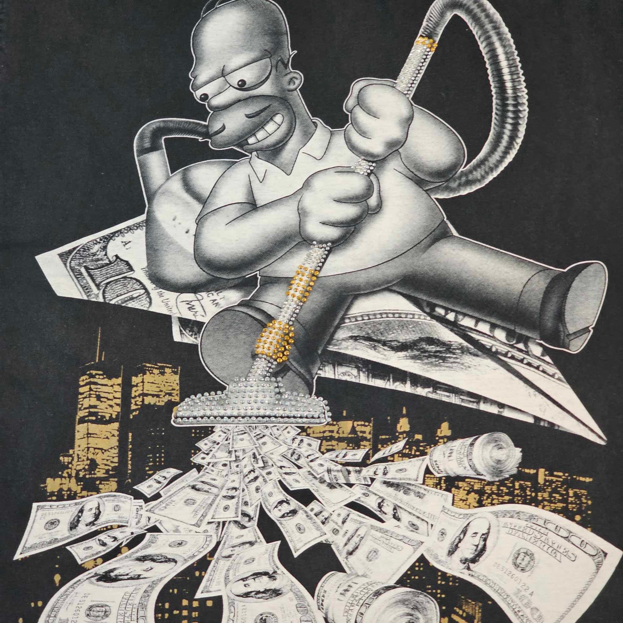 Homer Simpsons Vintage Y2k Rap Money Vacuuming Cash Rhinestones Pro Max Heavy Weight Tee Gangster 4xl Tall Free Shipping (2)