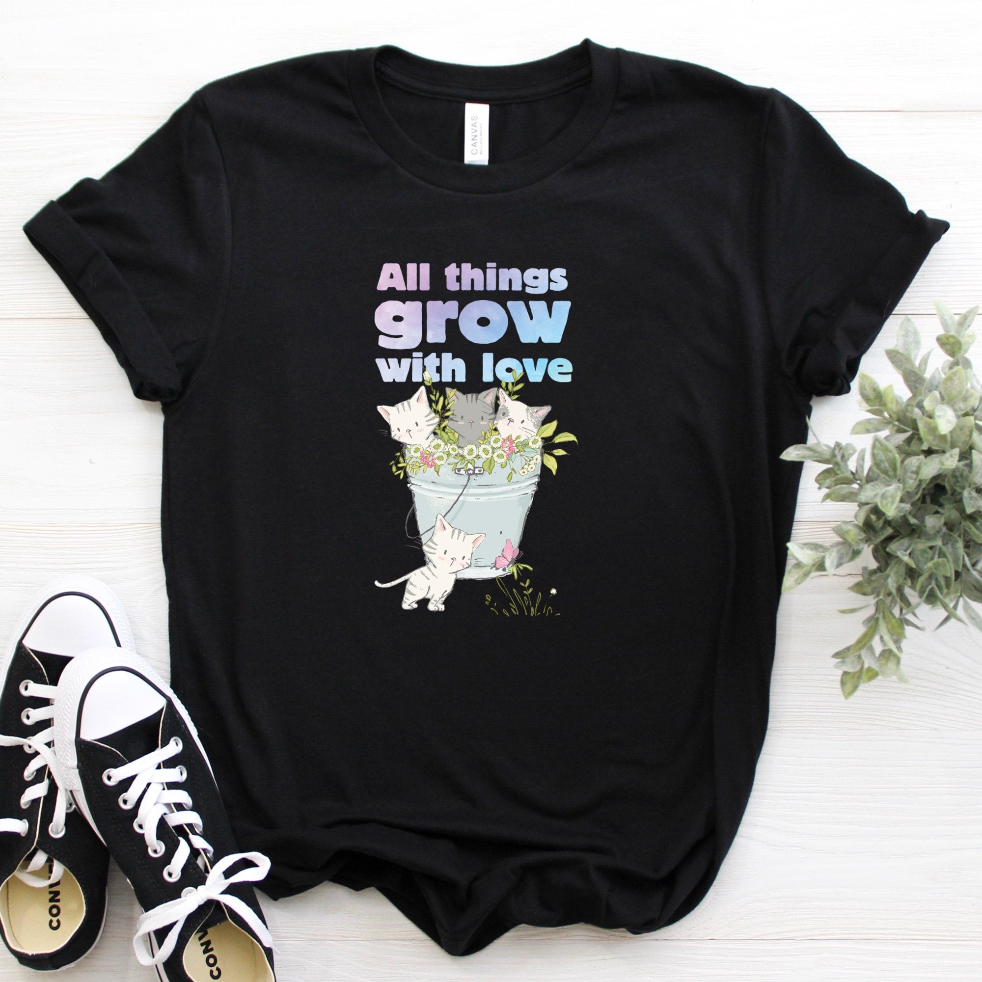 Things Grow Love Kitten Spring Nature Tee Catlover Cat Lover Flower Concept (3)