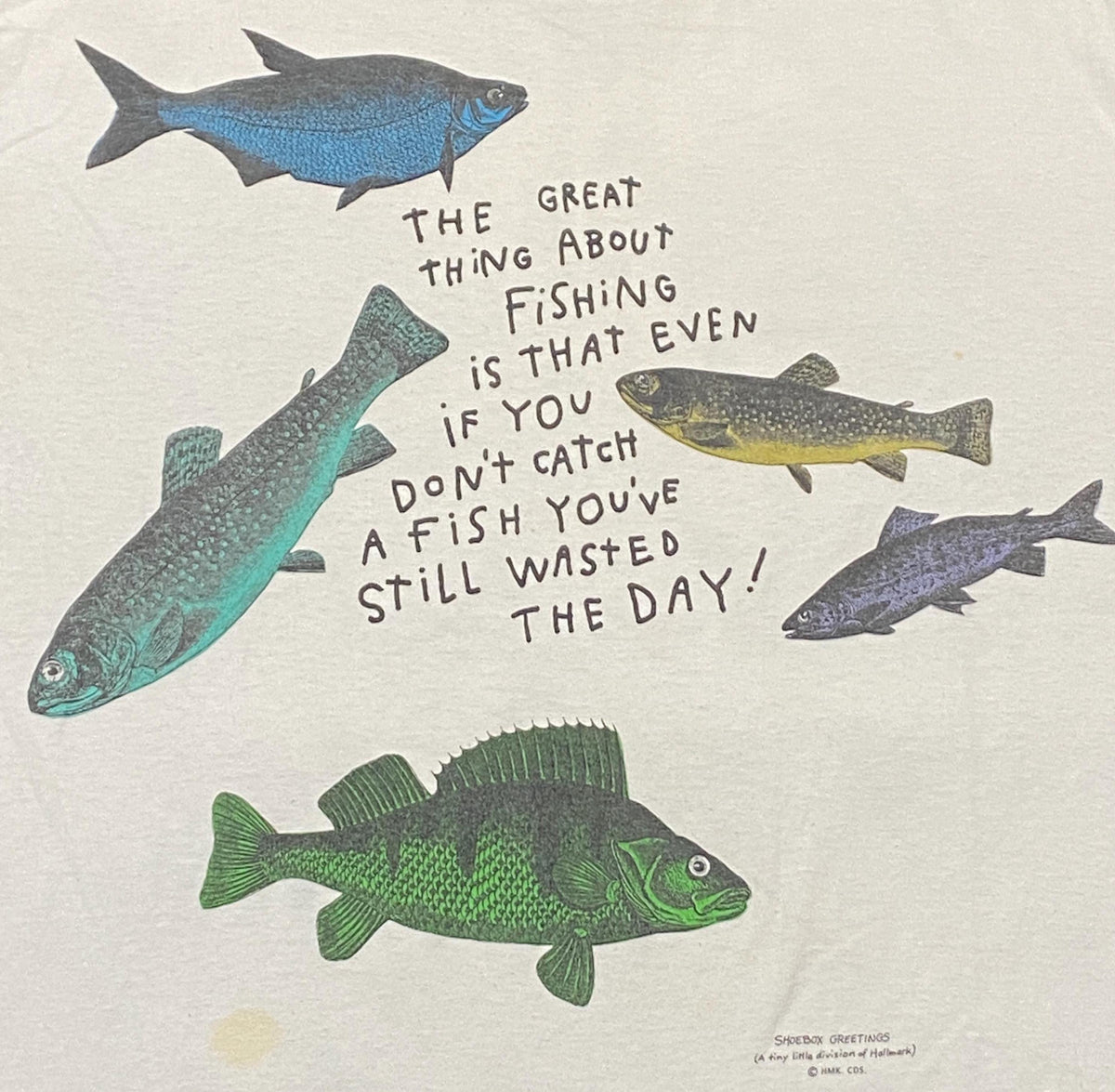 Vintage Fishing Tee Shoebox Greetings Made Usa Size Xxl 2xl Guy Harvey Bass Pro Shops Fishing Accessories Hunting Nature 90s (3)