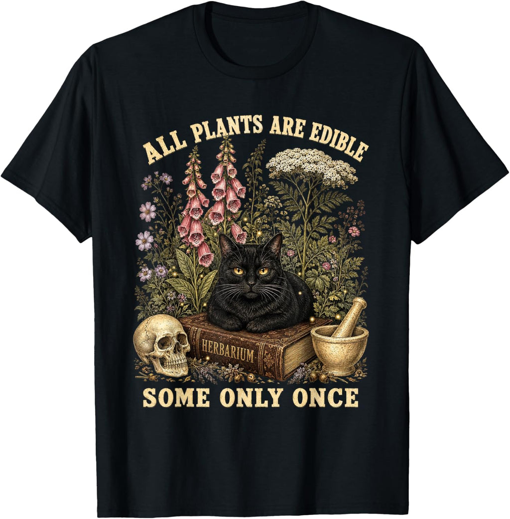 Plants Edible Some Only Once Black Cat Garden Unisex T-shirt, Sweatshirt, Hoodie (1)