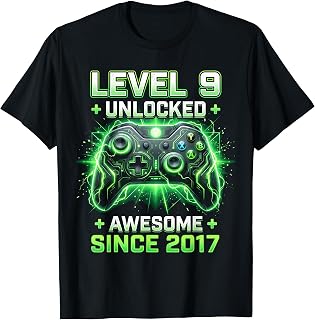 Level Unlocked Since 2017 9th Birthday Boy Gamer Unisex T-shirt, Sweatshirt, Hoodie (1)