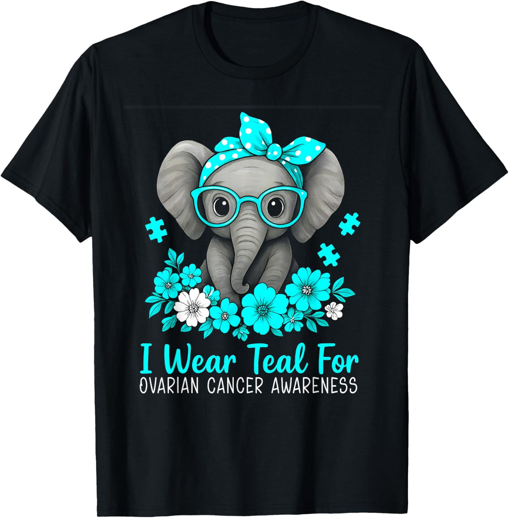 Teal Elephant Teal Ovarian Cancer Awareness Unisex T-shirt, Sweatshirt, Hoodie (1)