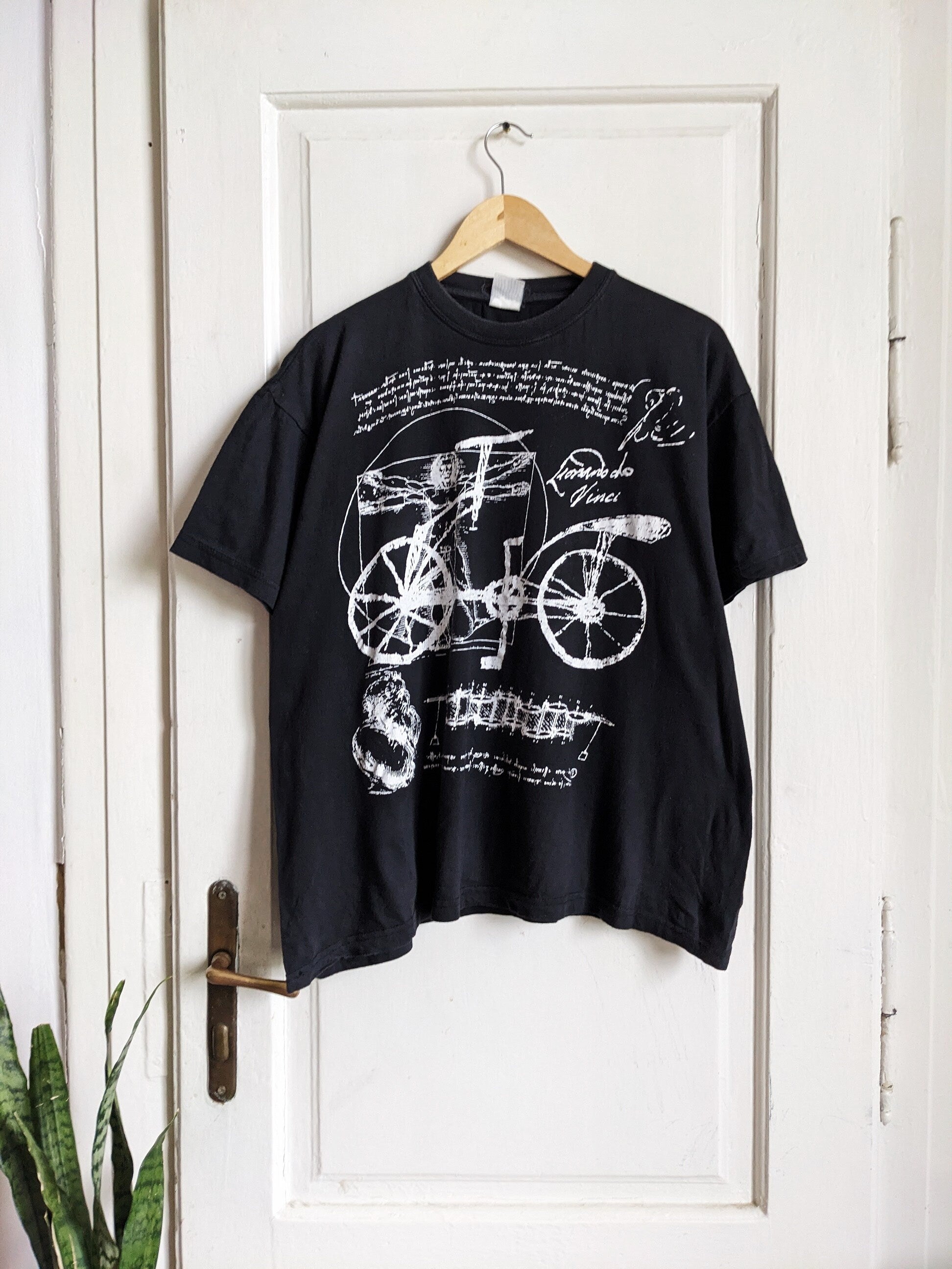 Vintage Leonardo Da Vinci Bicycle Art Sketch Tee Black Xl (1)
