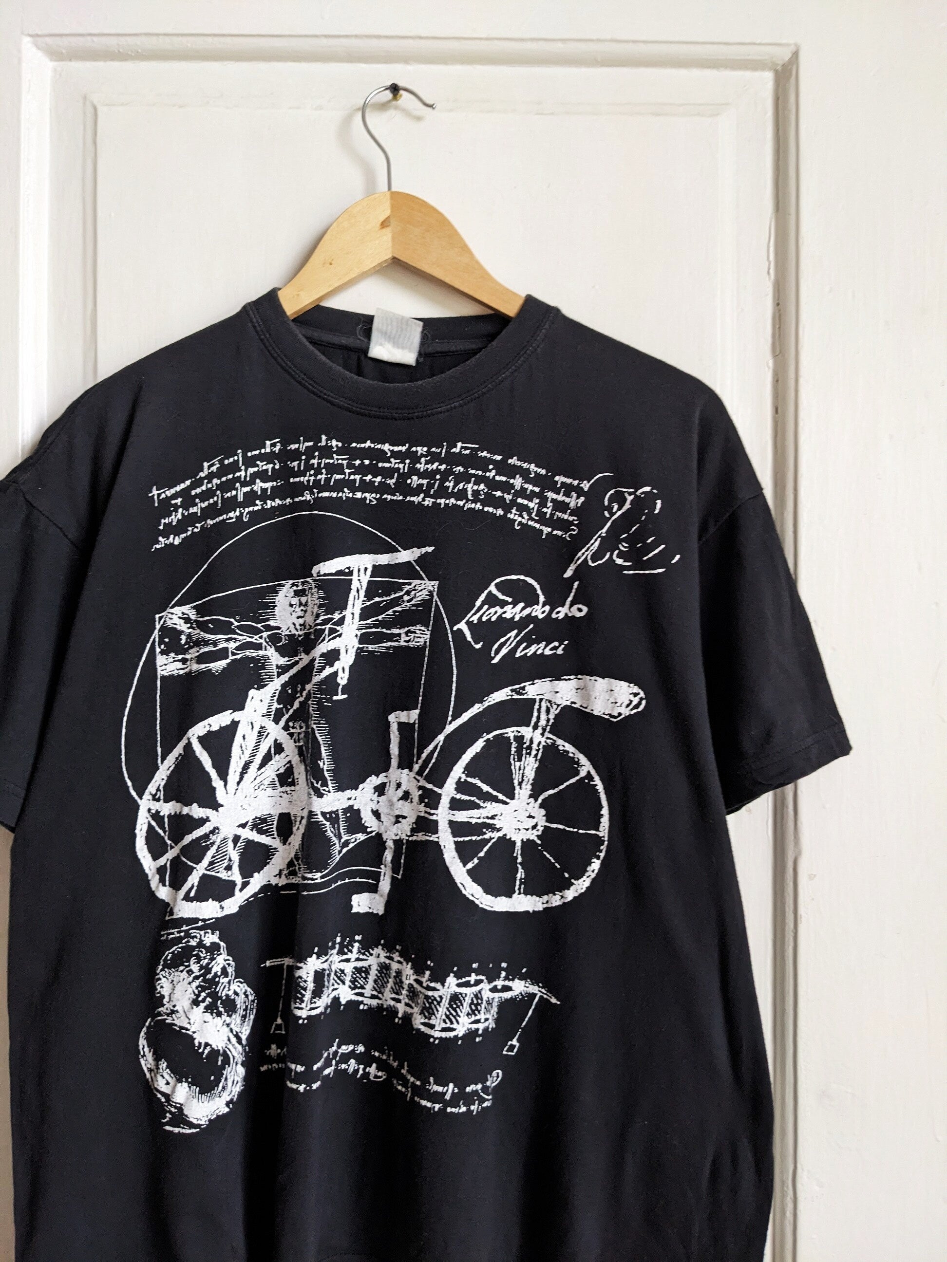 Vintage Leonardo Da Vinci Bicycle Art Sketch Tee Black Xl (3)