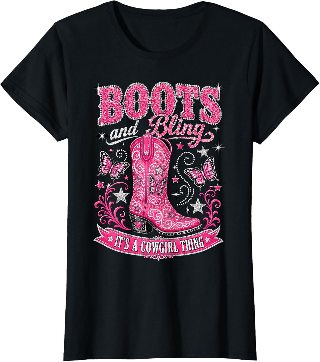 Boots Bling Cowgirl Thing Pink Western Unisex T-shirt, Sweatshirt, Hoodie (1)