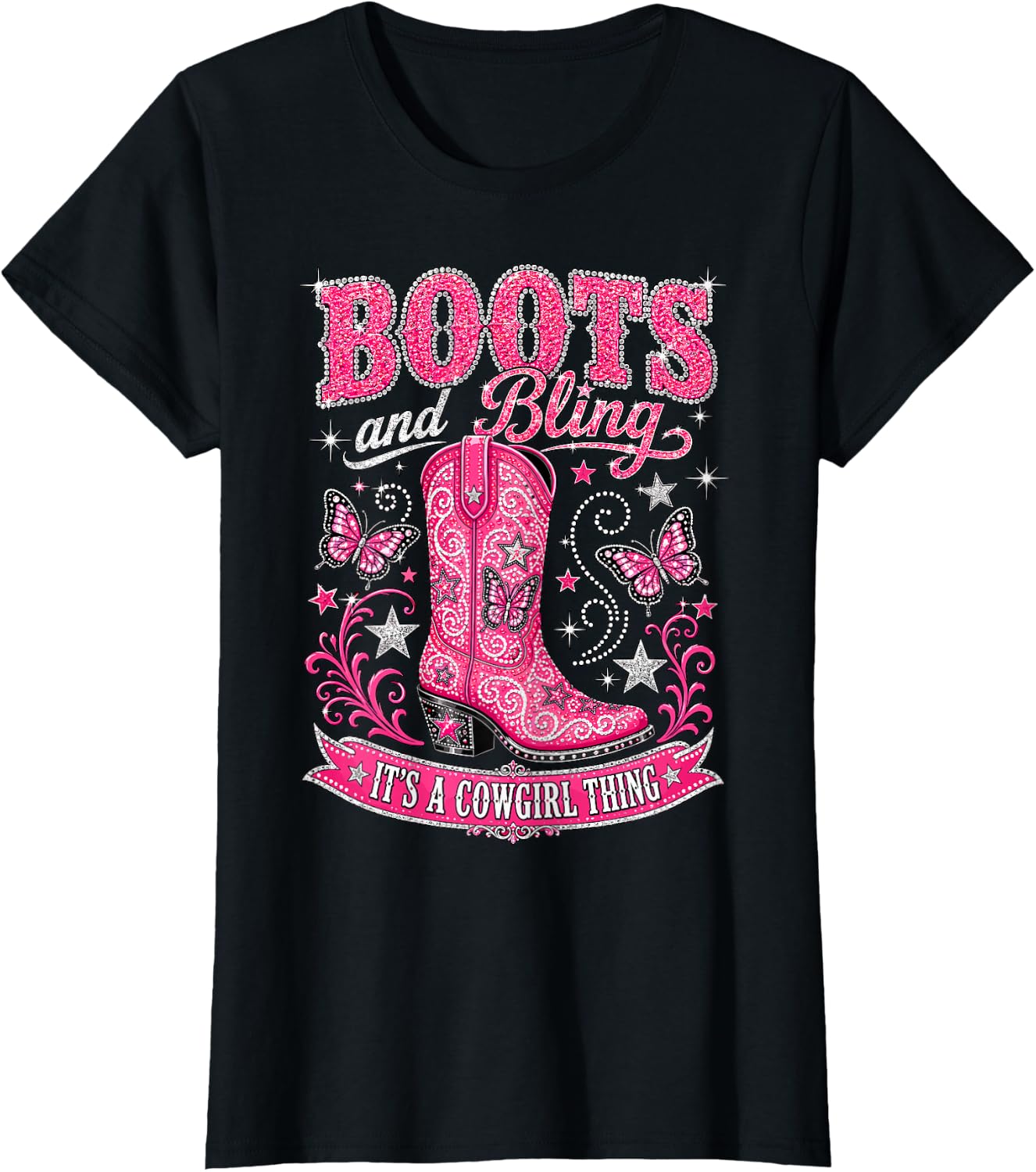 Boots Bling Cowgirl Thing Pink Western Unisex T-shirt, Sweatshirt, Hoodie (1)