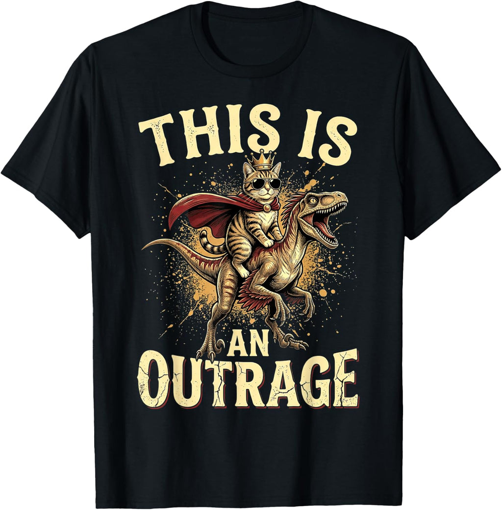 Cat Riding Dinosaur Outrage Unisex T-shirt, Sweatshirt, Hoodie (1)