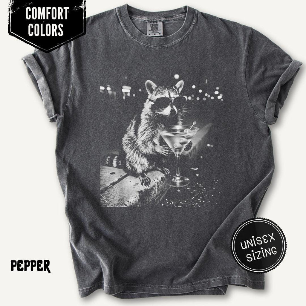 Comfort Colors Retro Raccoon Drinking Martini Animal Meme Tee Dirty Martini Lover (3)