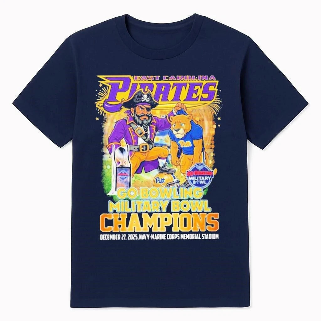 East Carolina Pirates 2025 Go Bowling Military Bowl Champions Mascot Shirt