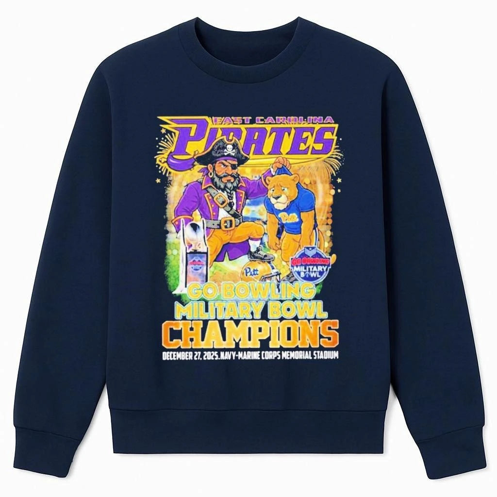 East Carolina Pirates 2025 Go Bowling Military Bowl Champions Mascot Shirt
