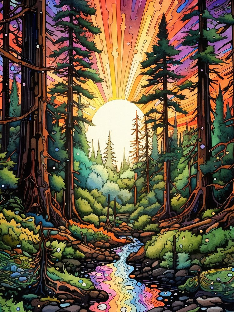 Redwood Forest Psychedelic Art by VisionDuke