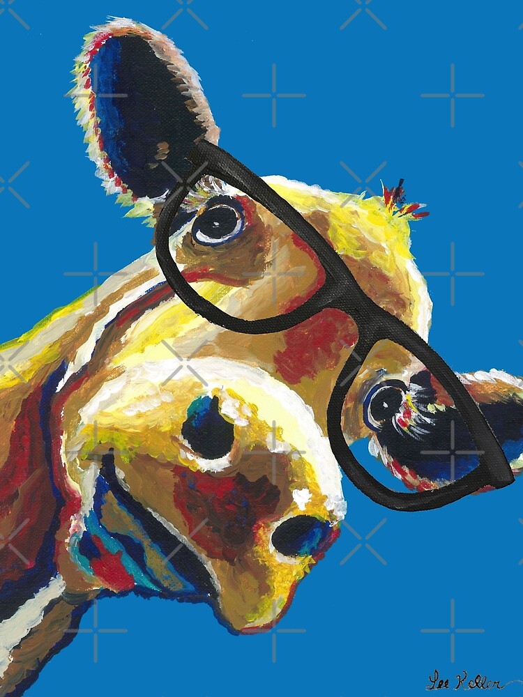 Cute Cow Art, Cow with Glasses art by leekellerart