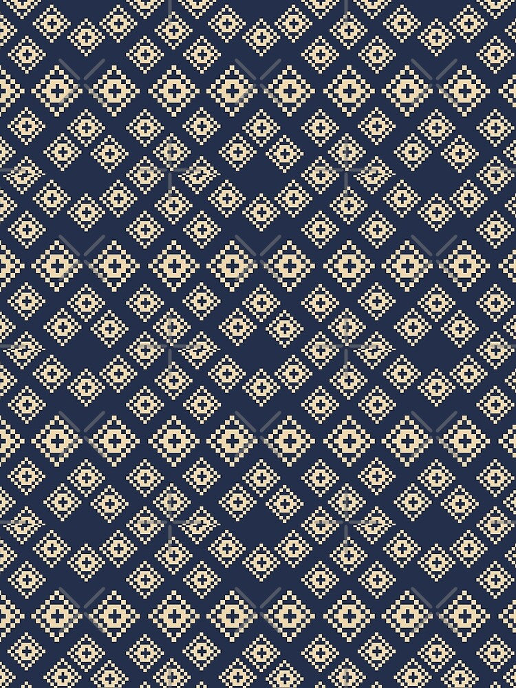 Thai pattern, blue, Thai fabric, bush flower pattern, gold color for everyone in the family. by isaartboho
