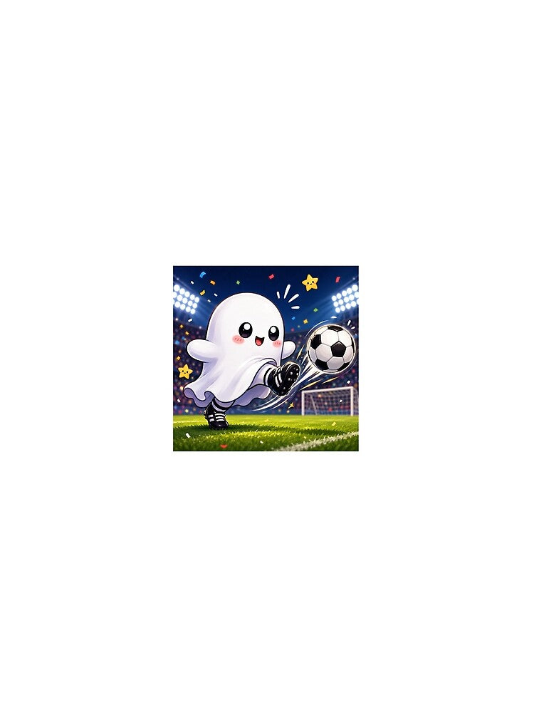 Cute Ghost Playing Football by QuirkNest Studio
