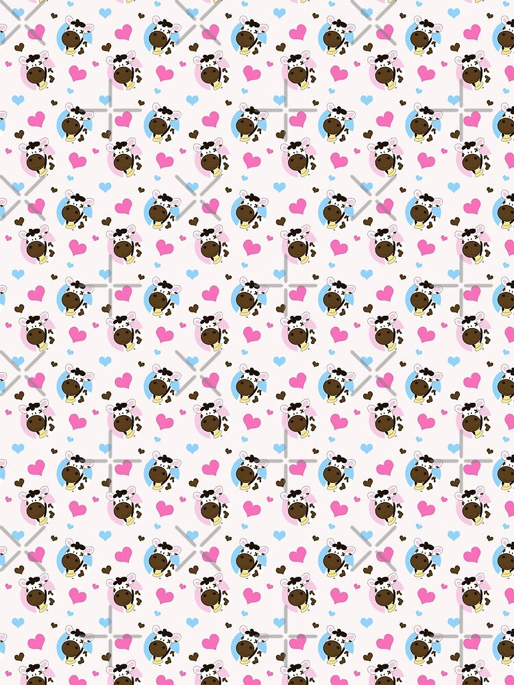 Cute Cow Pattern Pink and Blue Hearts / I love Cows by Art by Jess