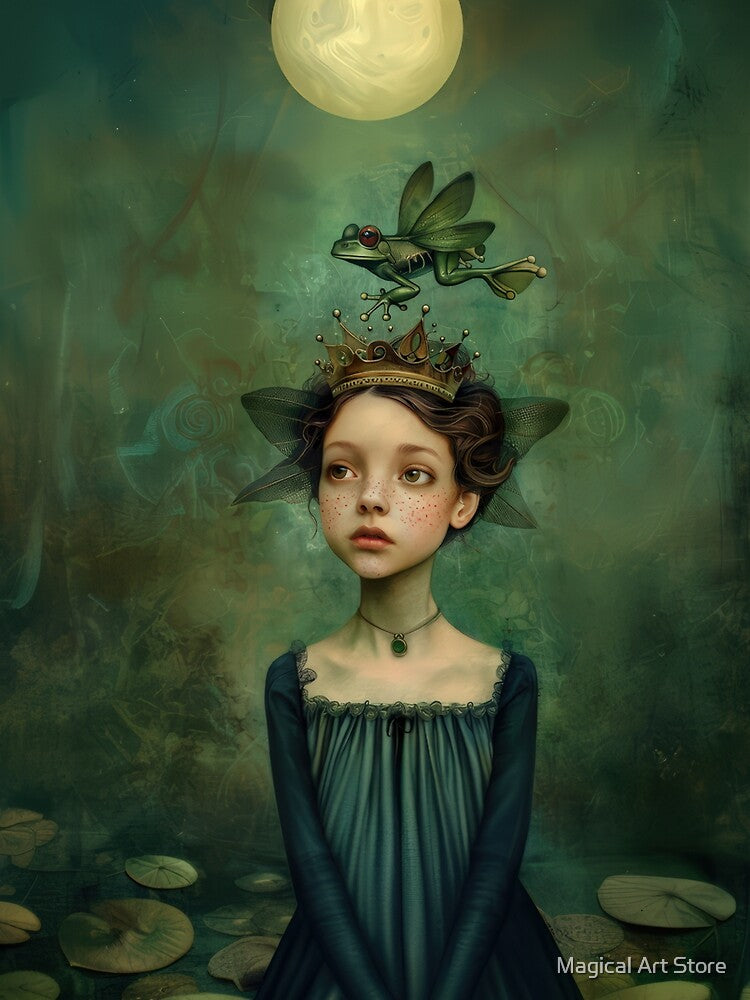 Enchanted Princess with Flying Frog: A Whimsical Fantasy by Magical Art Store