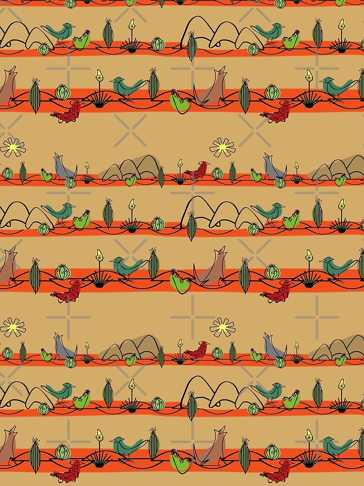 Desert MidMod - Red on Camel by bmfabricdesigns