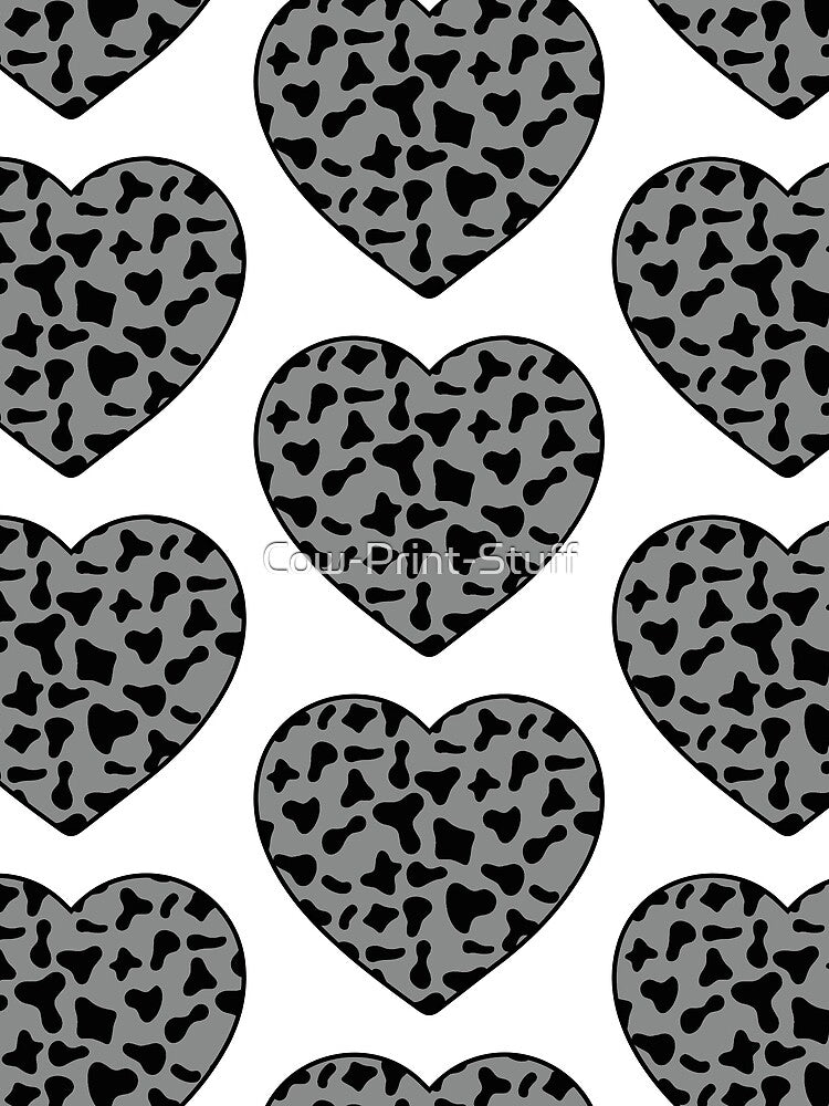 Big Black Cow Patches on Grey Cowhide | Continues Grey Cow Heart by Cow-Print-Stuff
