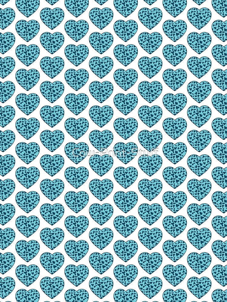 Offset Grid Small Royal Blue Cow Patches on Light Blue Cowhide | Continues Light Blue Cow Heart by Cow-Print-Stuff