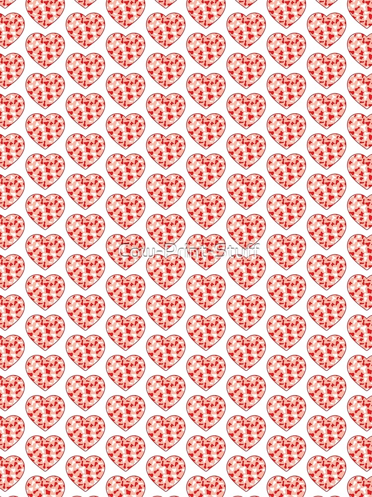 Offset Grid Small Red White Cow Patches on Pink Cowhide | Continues Pink Cow Heart by Cow-Print-Stuff